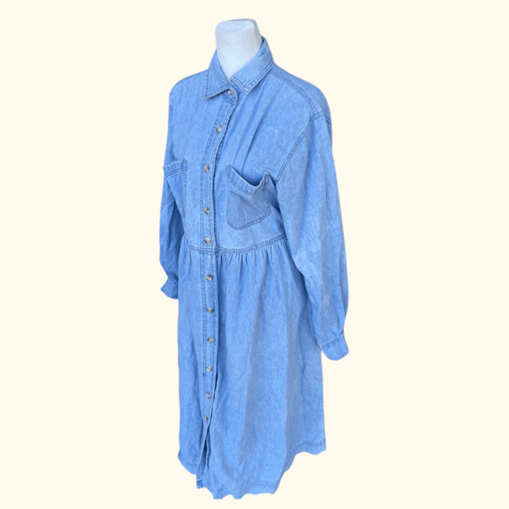 Fads Denim Shirt Dress | Light Blue Cotton | Size M | Vintage 90s